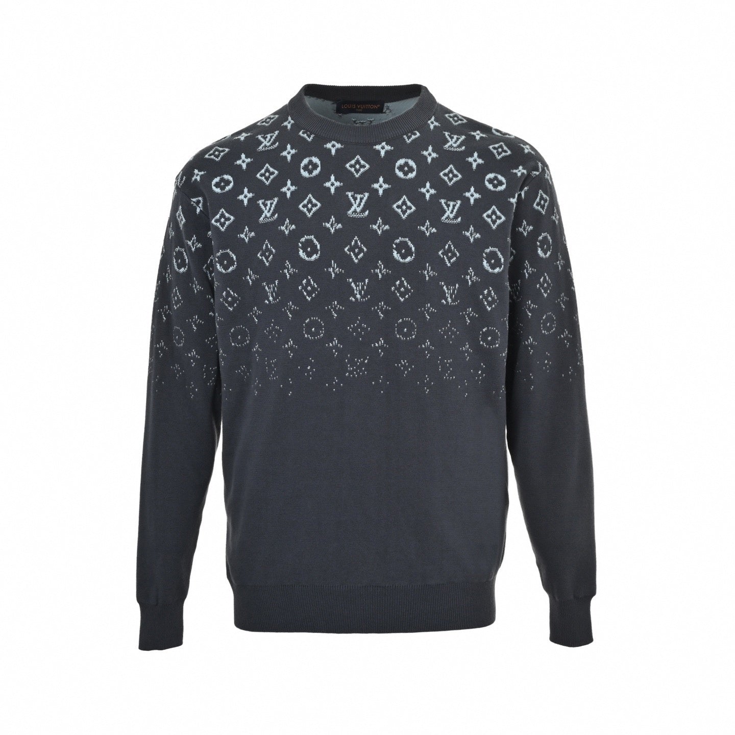 Monogram Gradient Jacquard Crewneck Sweater in Charcoal & Light Blue ...