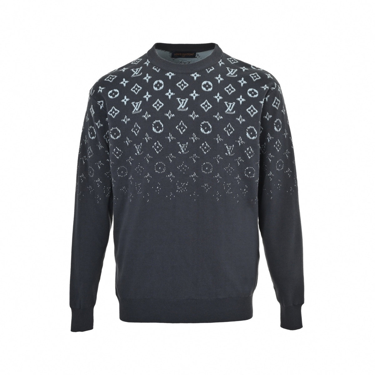 Monogram Gradient Jacquard Crewneck Sweater in Charcoal & Light Blue