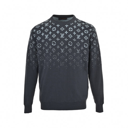 Monogram Gradient Jacquard Crewneck Sweater in Charcoal & Light Blue