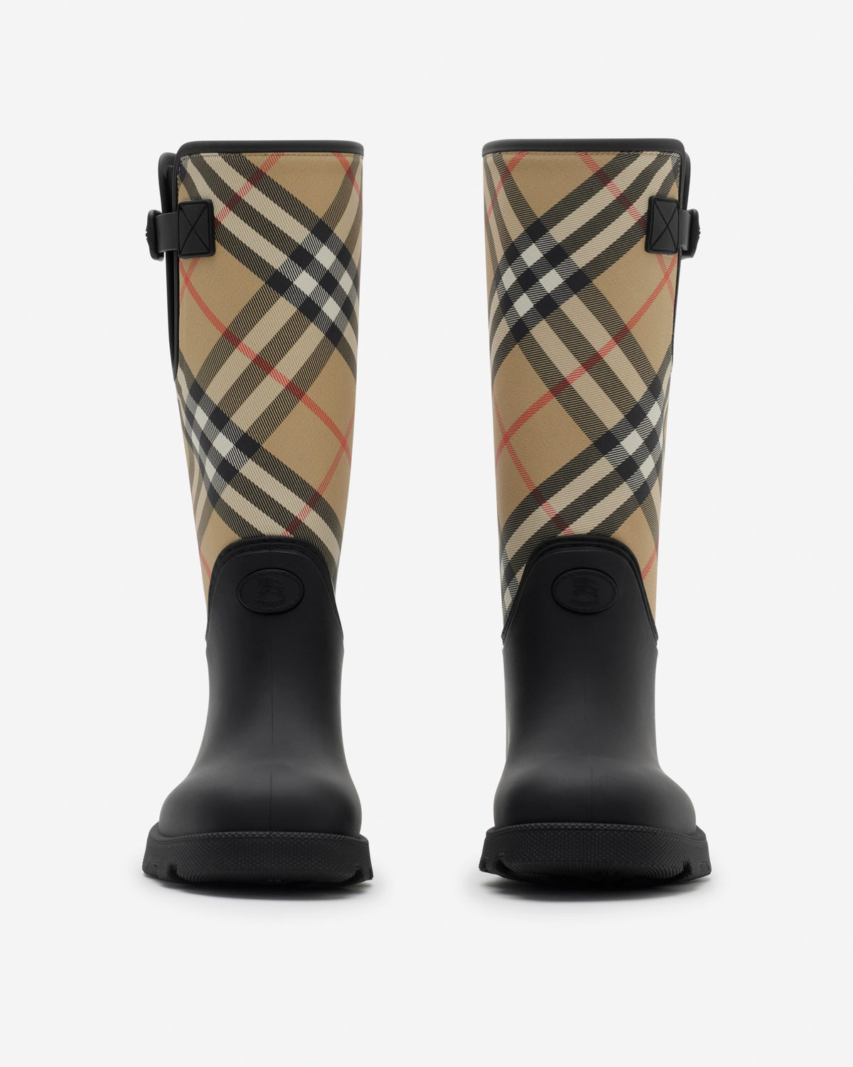 House Check Canvas & Rubber Tall Rain Boots in Archive Beige & Black