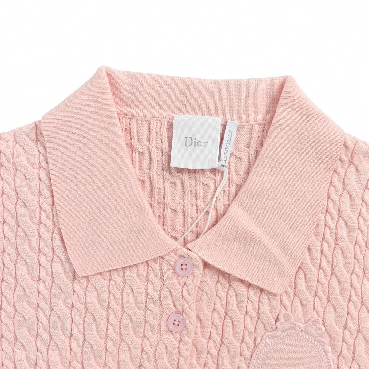 Cable Knit Short-Sleeve Polo - Light Pink