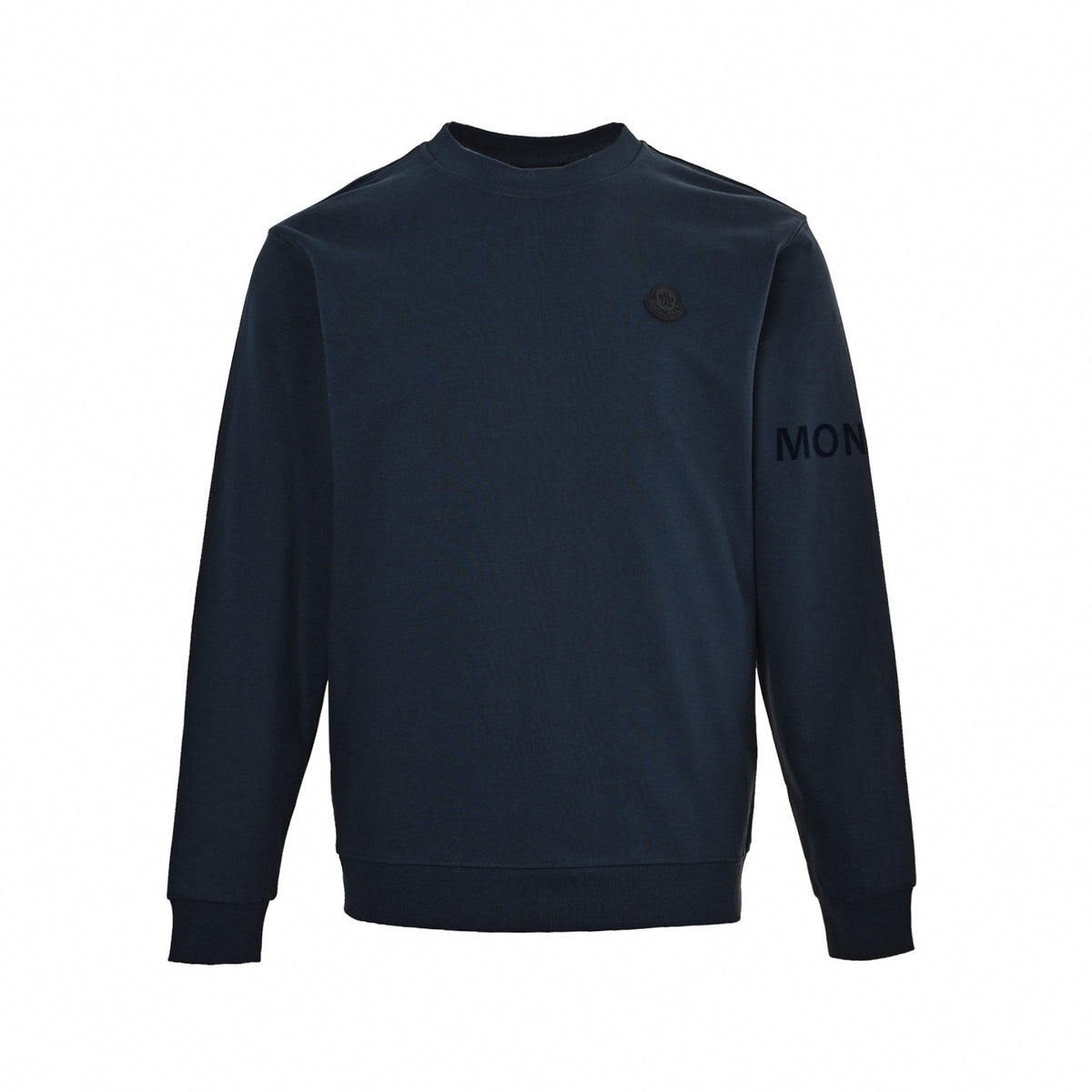 Tonal Logo Badge & Sleeve Print Crewneck Sweatshirt in Navy Blue