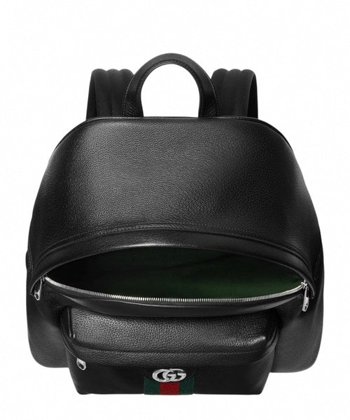 Medium GG Web Leather Backpack - Black