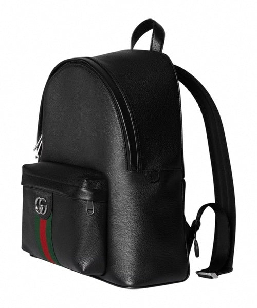 Medium GG Web Leather Backpack - Black