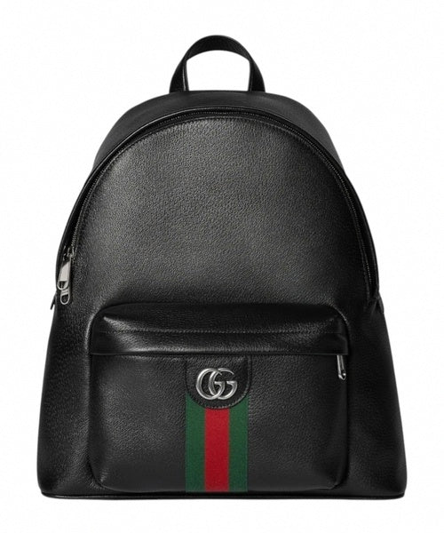Medium GG Web Leather Backpack - Black