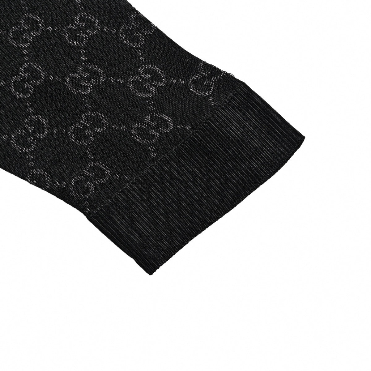 GG Jacquard Long-Sleeved Knit Polo Jumper in Black & Grey