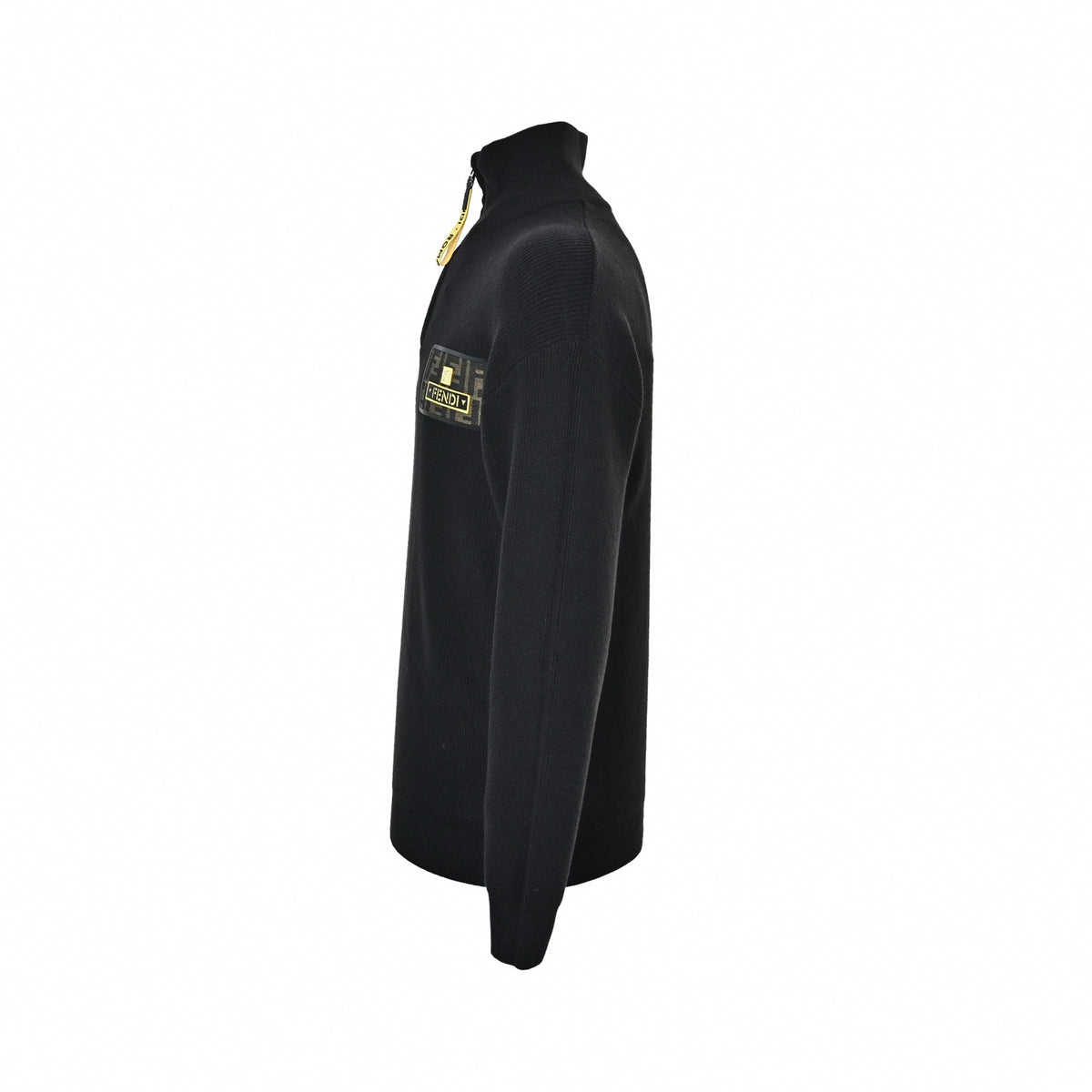 FF Patch Half-Zip Ribbed Knit Wool Jumper in Black & Yellow