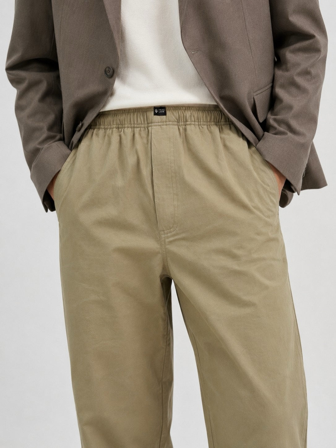 Cotton Twill Elasticated Trousers - Beige