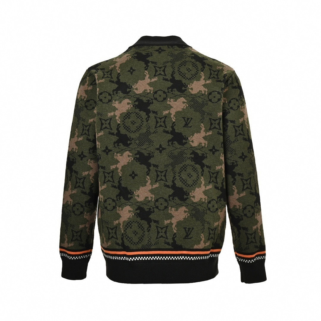Monogram Camouflage Knit Bomber | Green & Orange