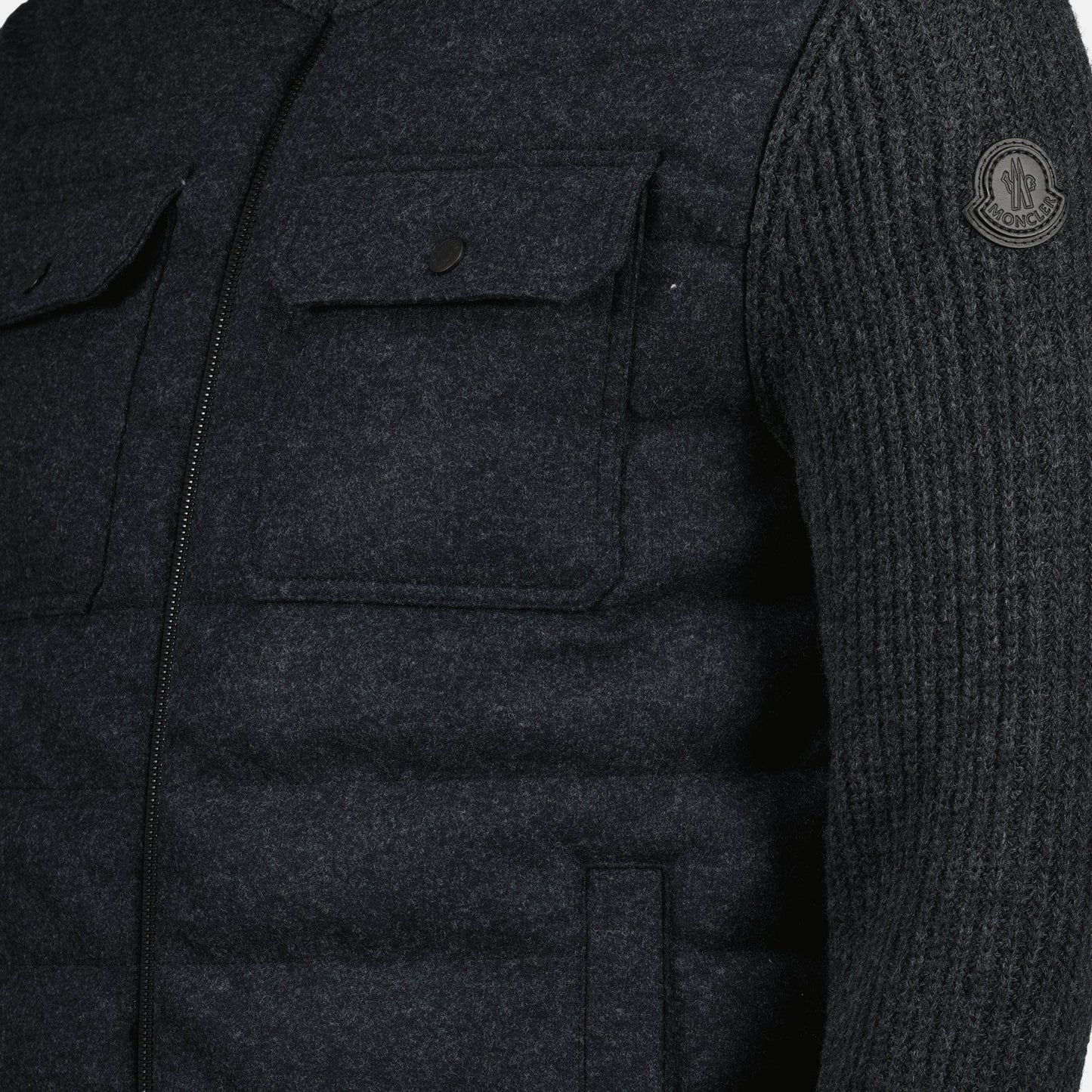 Gray Quilted Wool Zip Cardigan