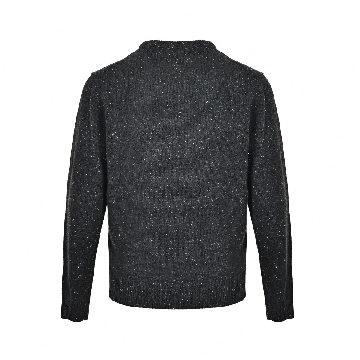 Cursive Embroidered Speckled Wool Crewneck Sweater in Charcoal Grey