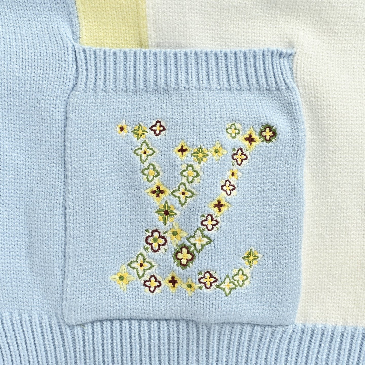Monogram Flower Embroidered Striped Cardigan in  Blue & Yellow