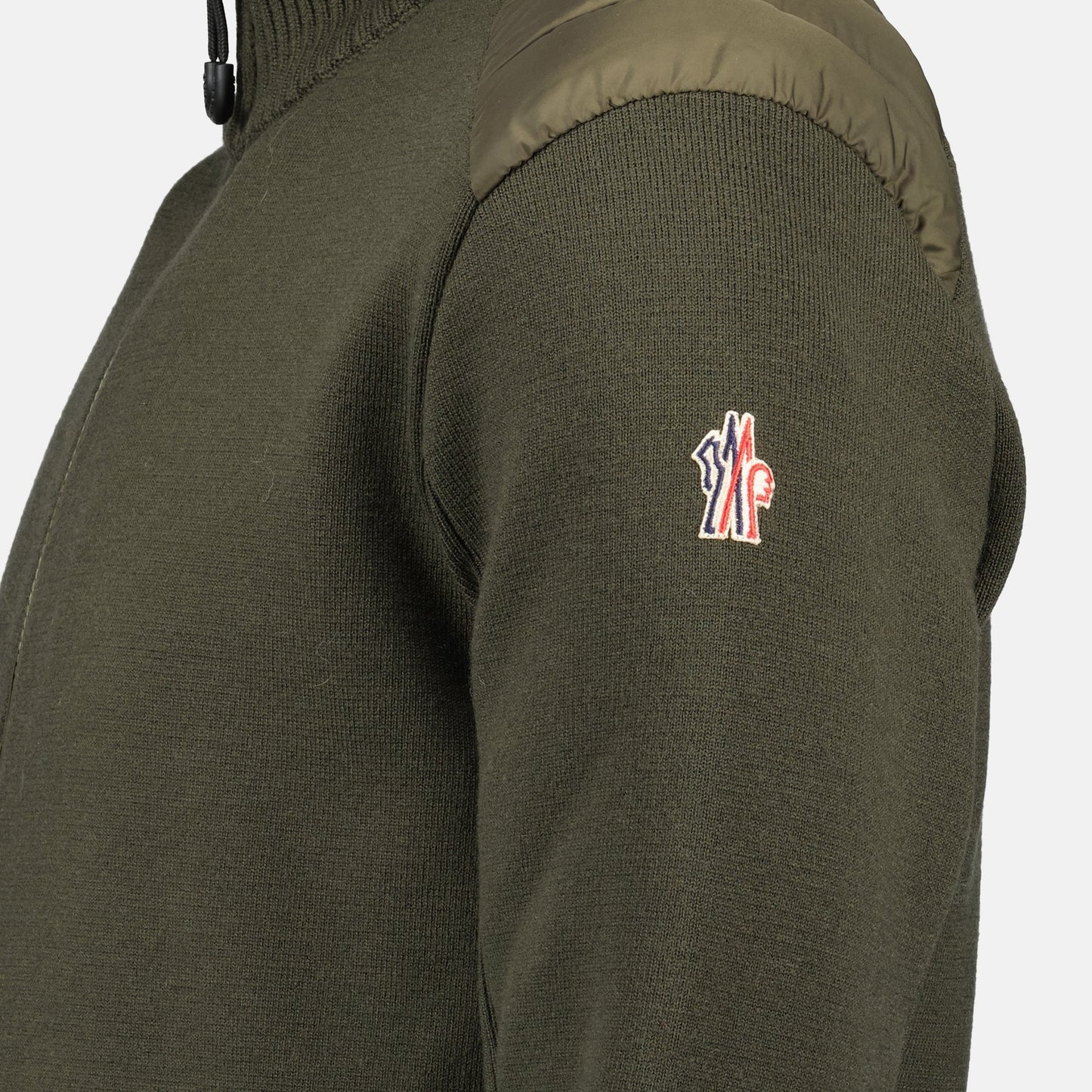 Quilted Zippered Cardigan in Khaki Wool