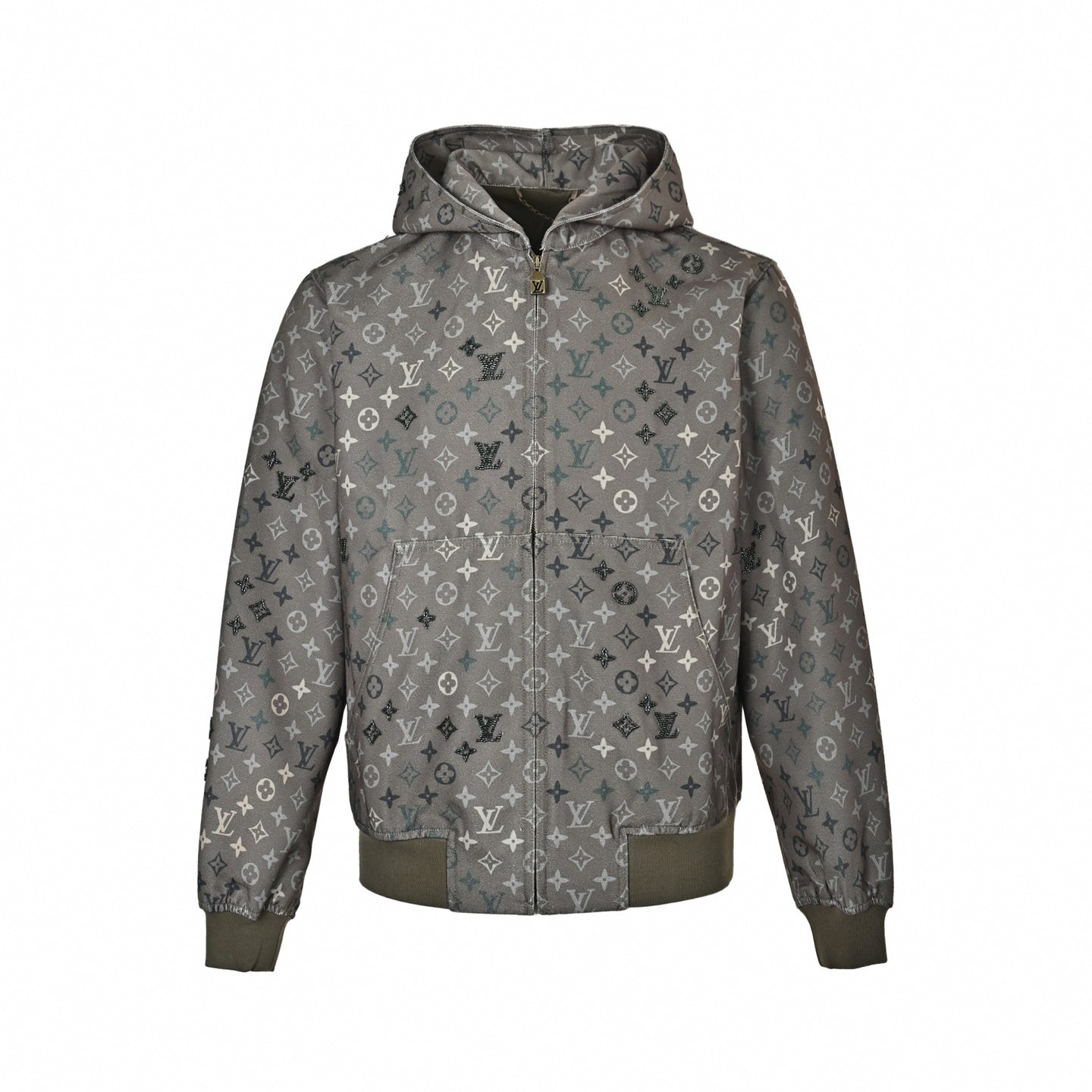 Beaded Monogram Canvas Hooded Jacket - Taupe/Grey