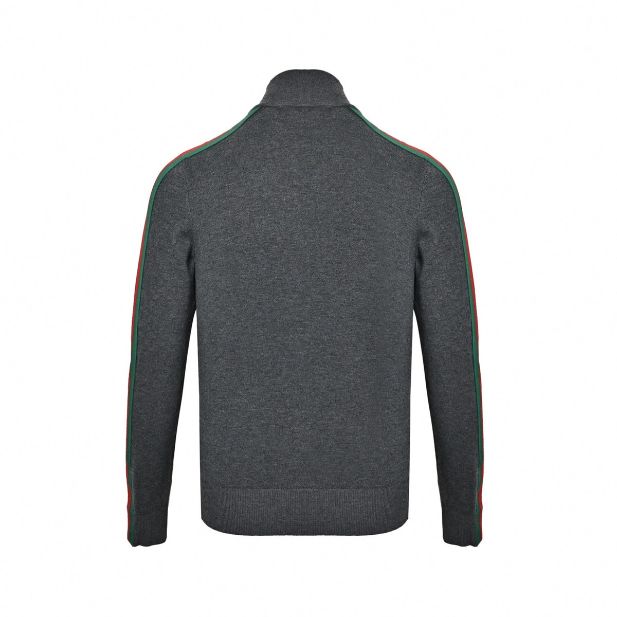 Web Stripe Wool Full-Zip Knit Cardigan Track Jacket in Charcoal Grey