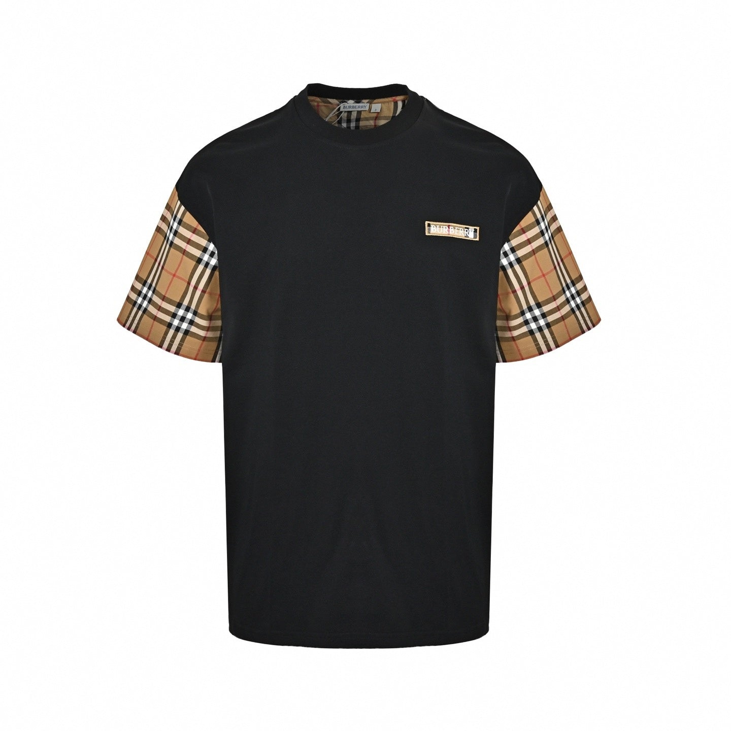 Contrast Plaid Sleeve Tee - Black