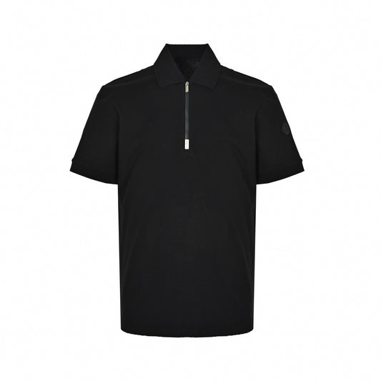 Zip-Neck Polo Shirt - Black