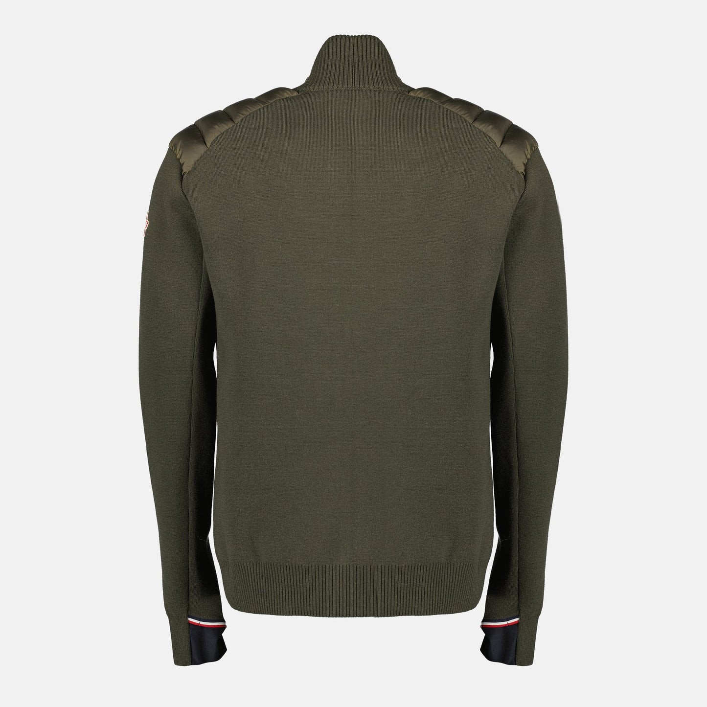 Quilted Zippered Cardigan in Khaki Wool