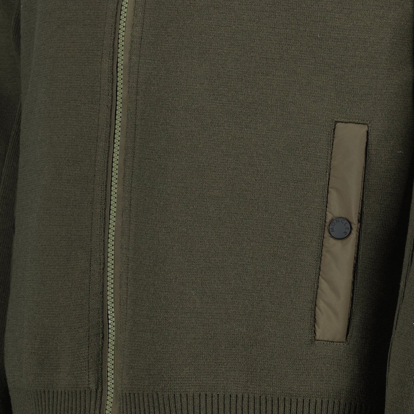 Quilted Zippered Cardigan in Khaki Wool