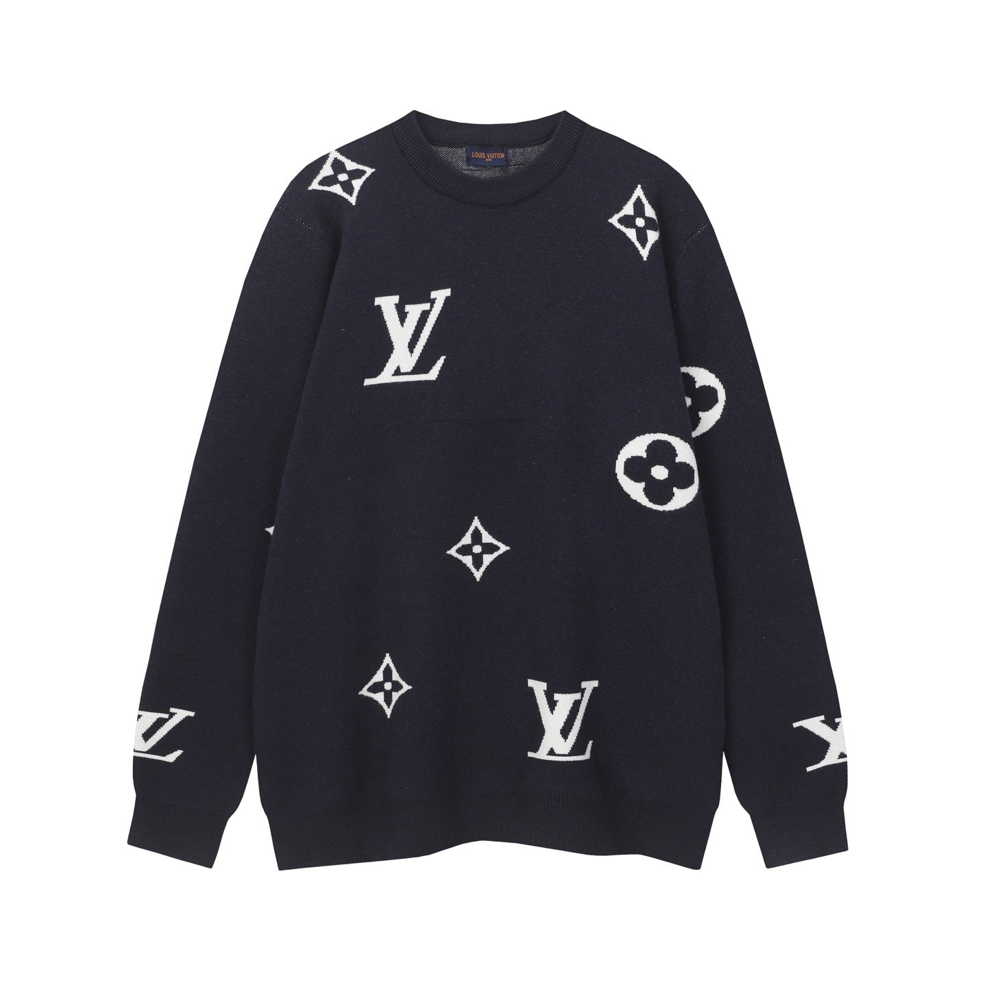 Scattered Monogram Intarsia Wool Crewneck | Navy