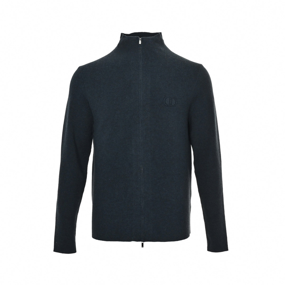 CD Embroided Full-Zip Stand-Collar Knit Sweater Jacket in Dark Navy