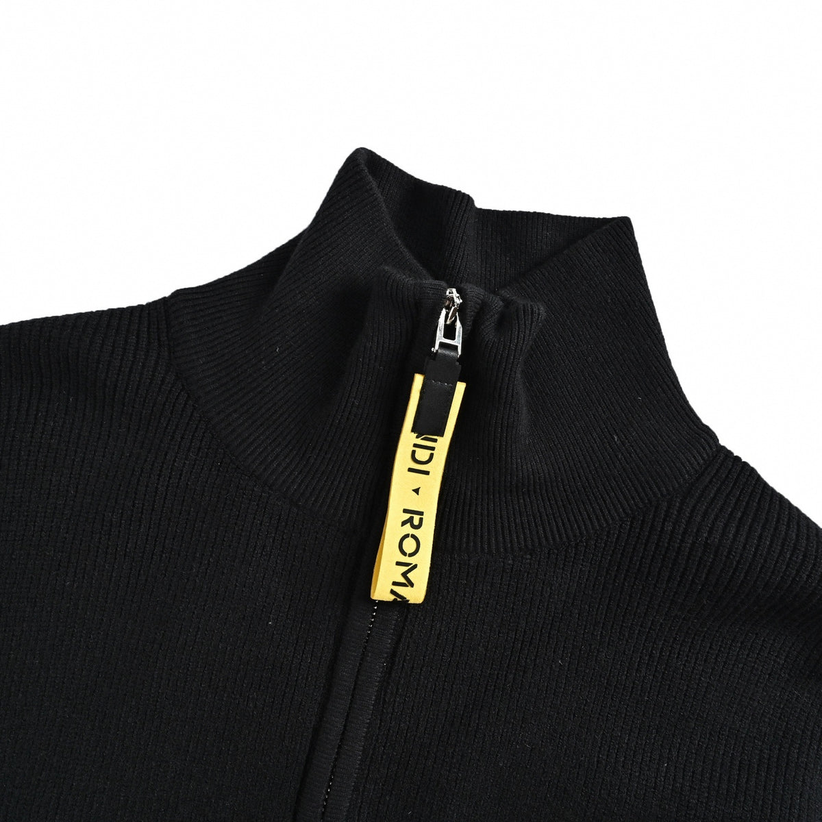 FF Patch Half-Zip Ribbed Knit Wool Jumper in Black & Yellow