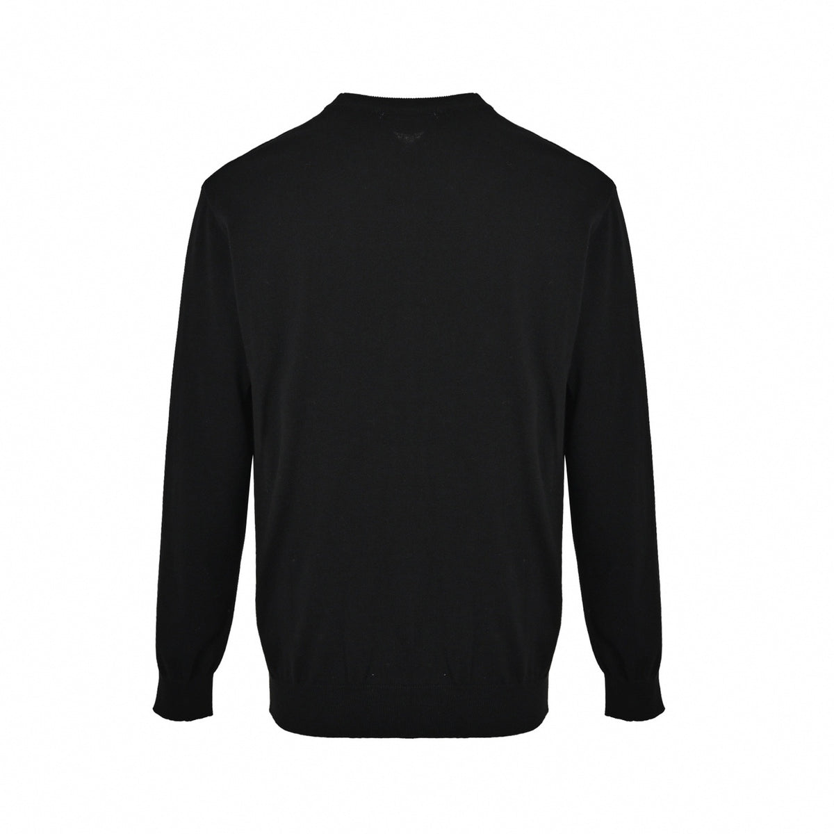 Embroidered Collar Wool Crewneck Sweater in Black