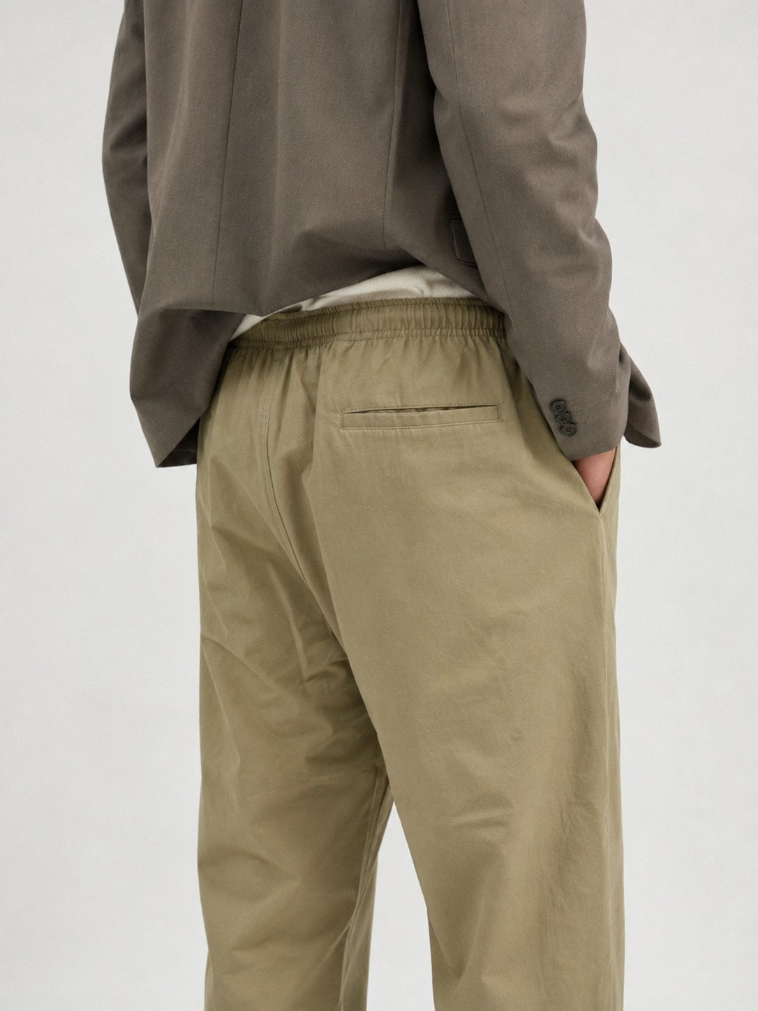 Cotton Twill Elasticated Trousers - Beige
