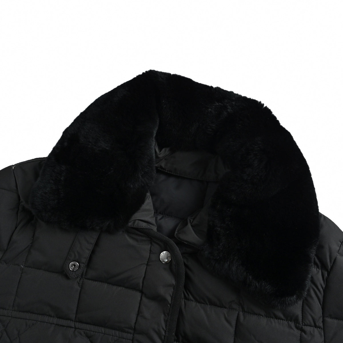 Diamond Quilted Fur-Collar Belted Jacket in Black