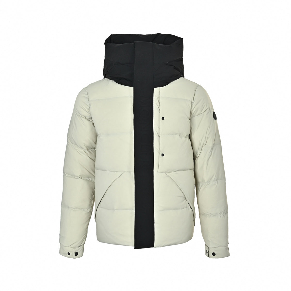 Madeira Embossed Logo Hooded Short Down Jacket in Chalk White & Black