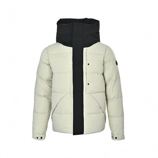 Madeira Embossed Logo Hooded Short Down Jacket in Chalk White & Black