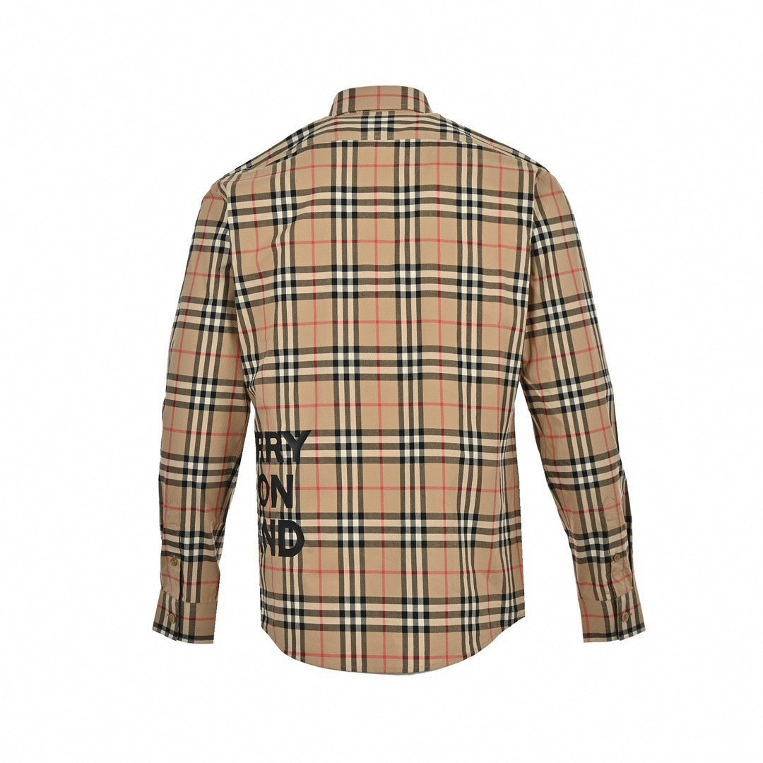 Vintage Check Side Logo Print Cotton Shirt in Archive Beige