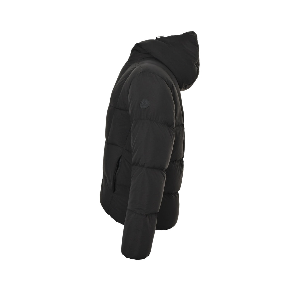 Matte Grid-Quilted Hooded Down Puffer Jacket in Matte Black