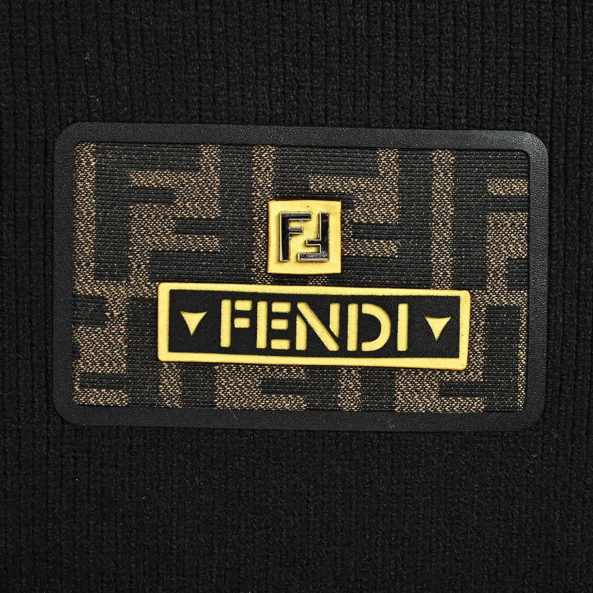 FF Patch Half-Zip Ribbed Knit Wool Jumper in Black & Yellow