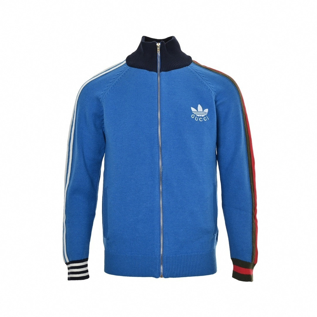 Cotton Knit Zip Jacket | Blue
