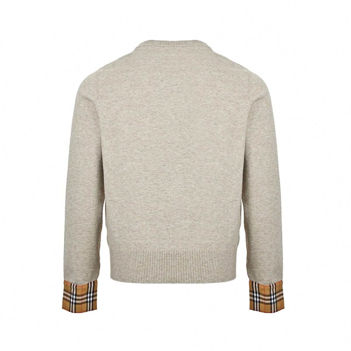 Vintage Check Cuff Knit Cardigan in Oatmeal Beige