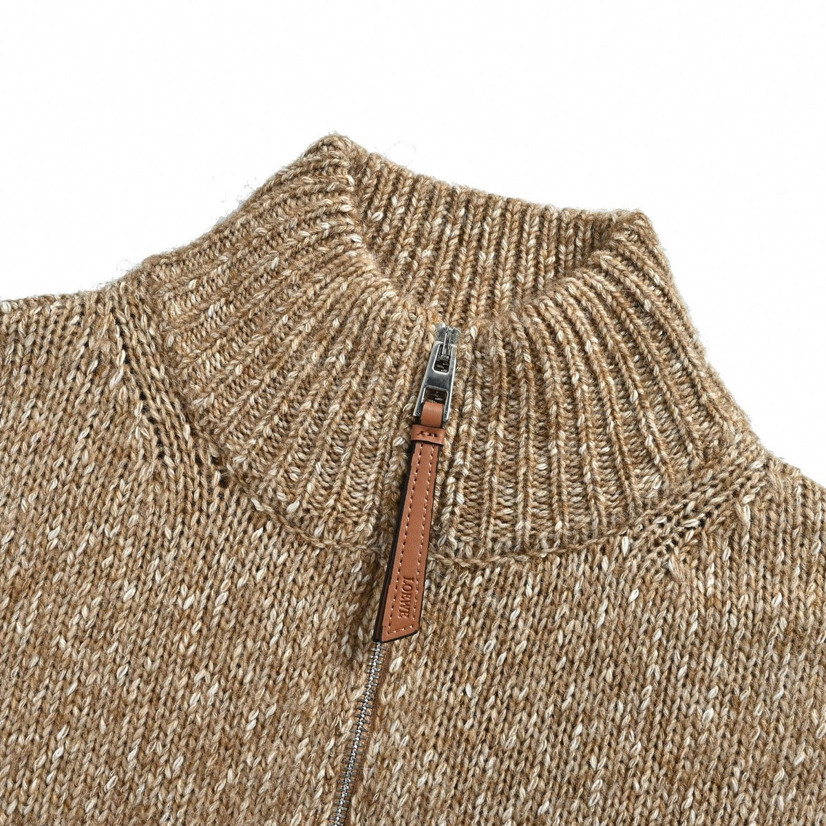 Oversized Script Logo Full-Zip Knit Cardigan in Marled Beige & Lavender