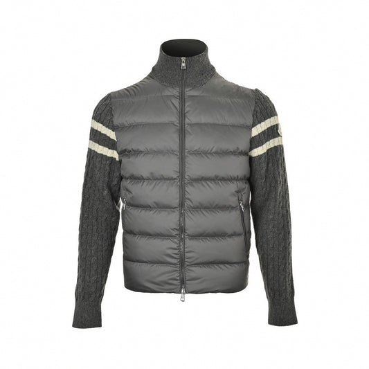 Cable Knit Sleeve Quilted Down Cardigan | Grey