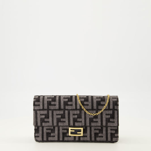 Gray FF Denim Chain Baguette Wallet