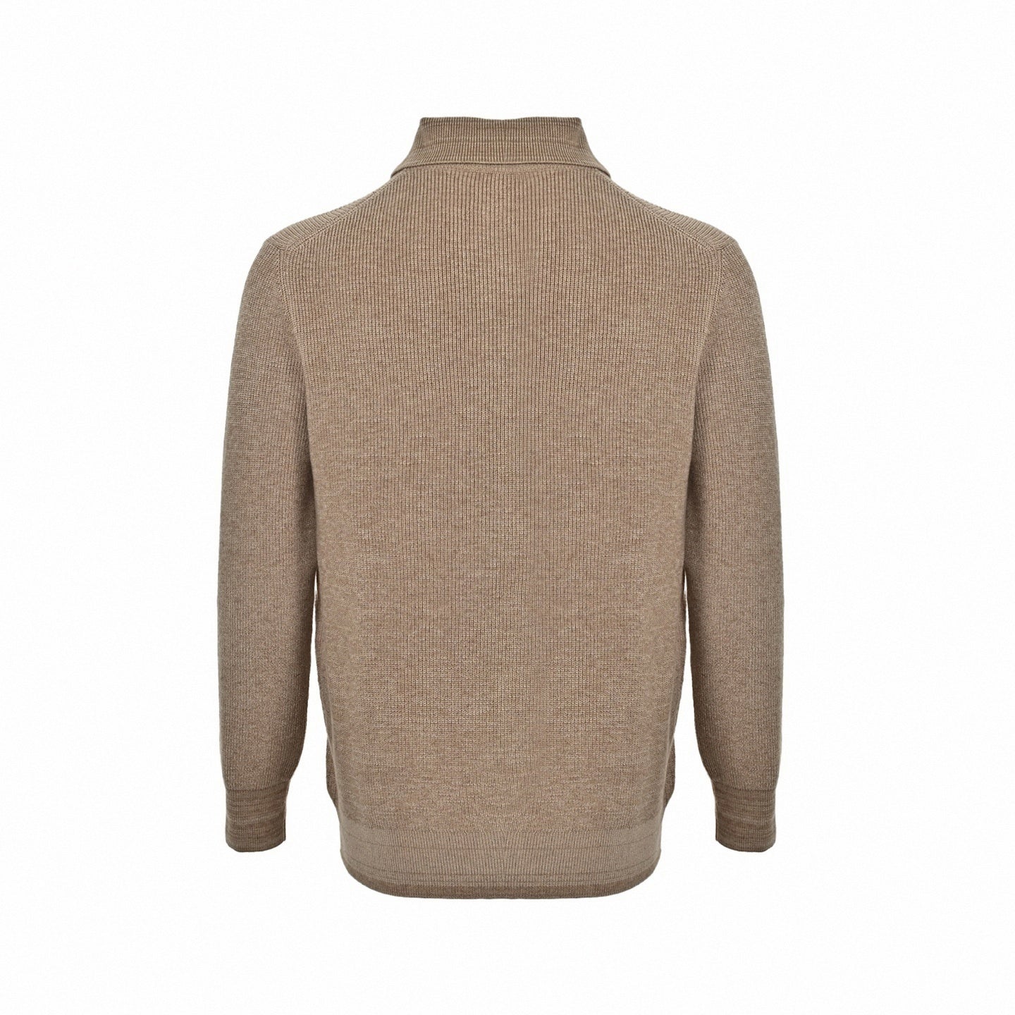 Camel Ribbed Quarter-Zip Knit Sweater