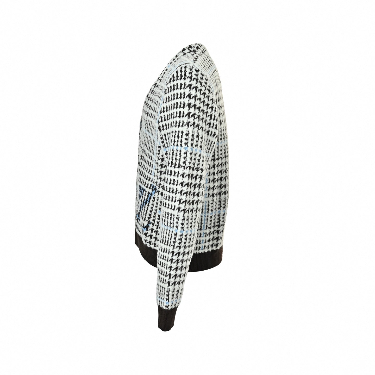 Brushed Houndstooth Intarsia Cardigan - Black/White/Light Blue