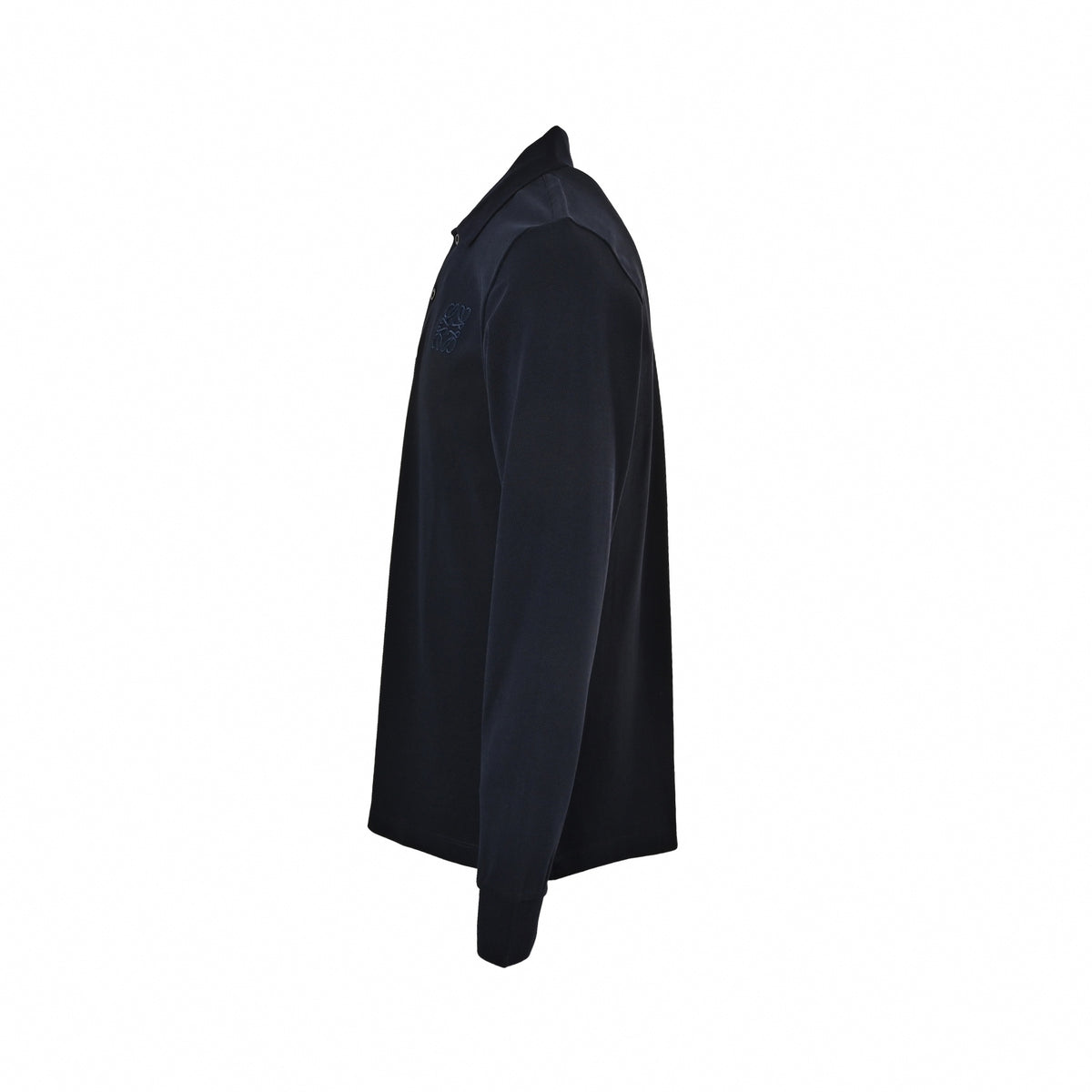 Anagram Embroidered Long-Sleeve Cotton Polo Shirt in Dark Navy