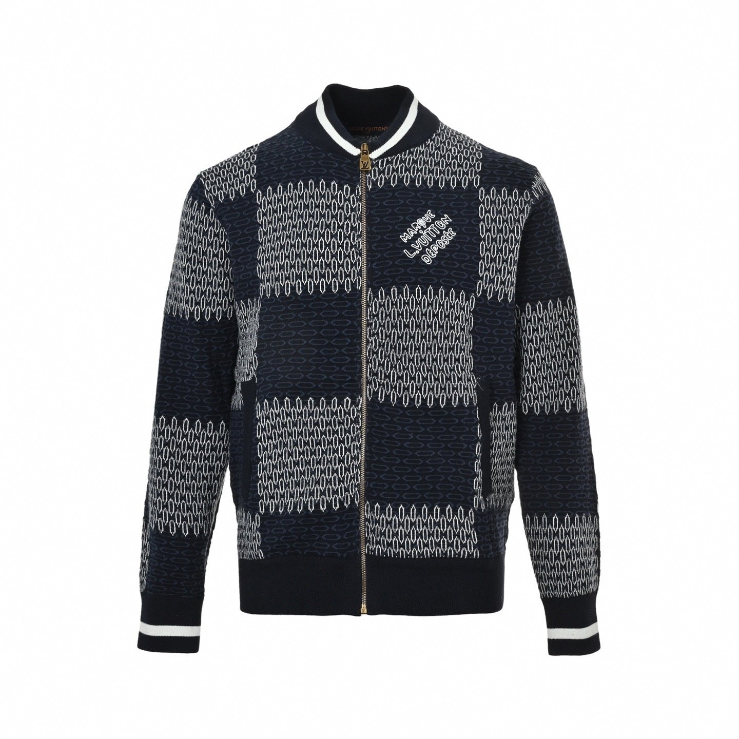 Damier Chain Link Zip-Up Knit | Navy