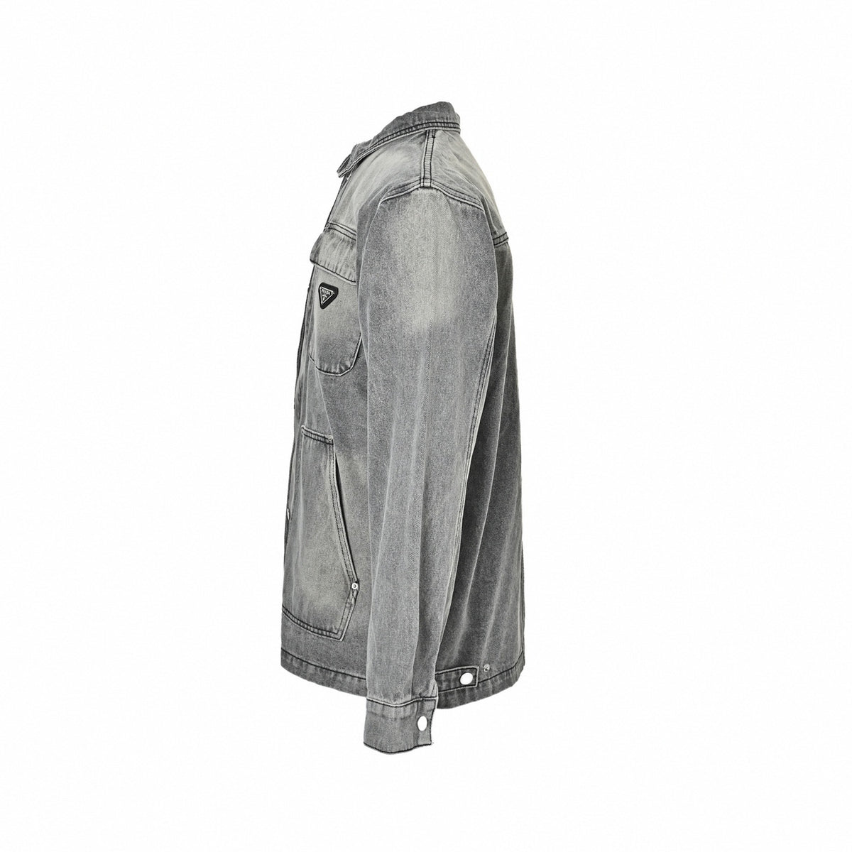 Enamel Triangle Logo Washed Denim Jacket in Grey