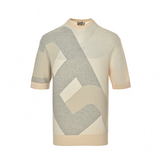 Geometric Knit T-Shirt - Beige