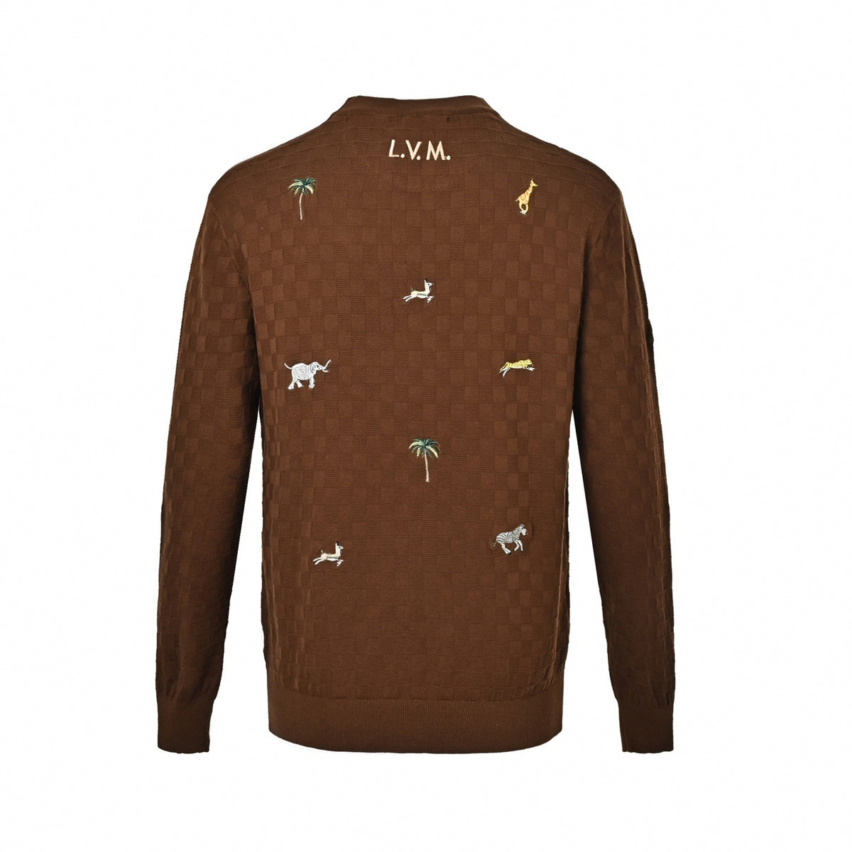 LV x The Darjeeling Limited Safari Embroidered Damier Crewneck Sweater in Brown