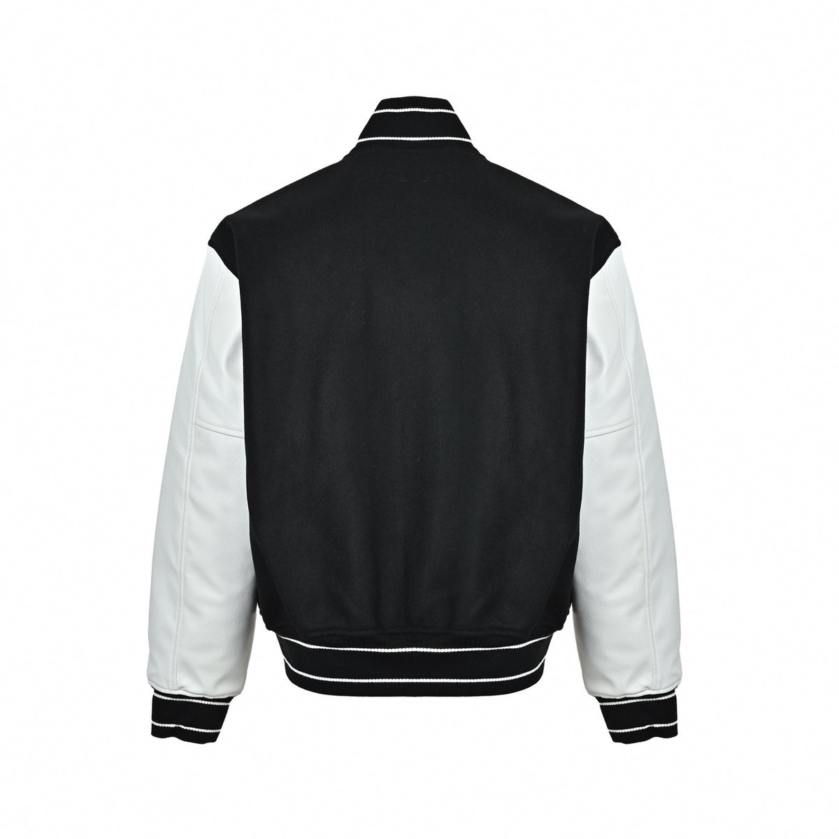 Logo Leather-Sleeved Varsity Jacket in Black & White