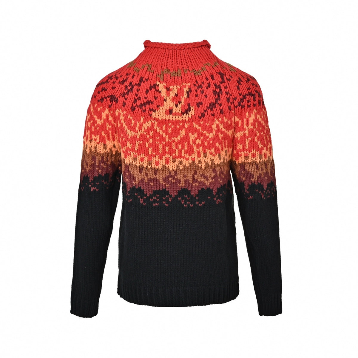 Fair Isle Fairisle Gradient Wool Crewneck Sweater in Red & Black