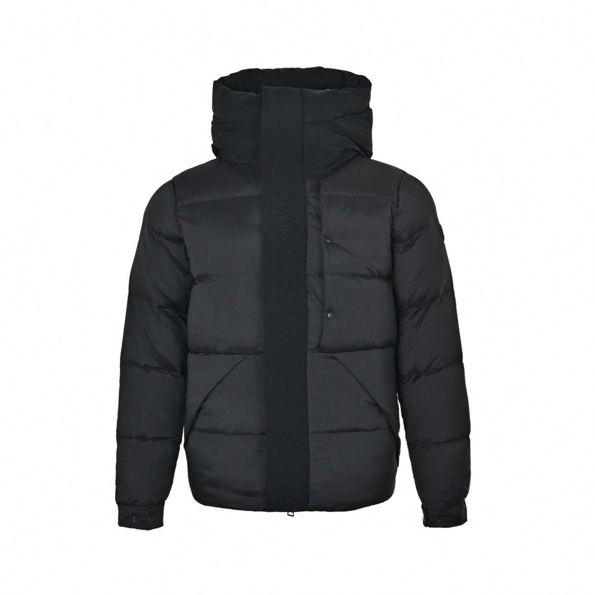Madeira Embossed Logo Hooded Short Down Jacket in Matte Black