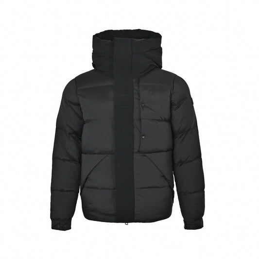 Madeira Embossed Logo Hooded Short Down Jacket in Matte Black